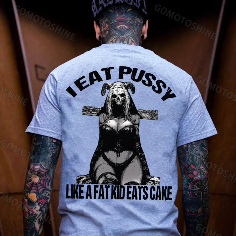 I EAT PUSSY LIKE A FAT KID EATS CAKE Sexy Devil Lady Print Men's T-shirt Image - 3