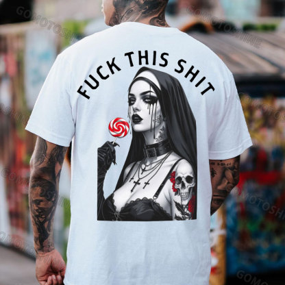 FUCK THIS SHIT Sexy Tattooed Nun Print Men's T-shirt Image - 2