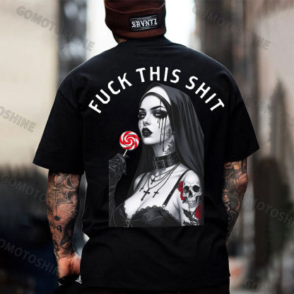 FUCK THIS SHIT Sexy Tattooed Nun Print Men's T-shirt Image - 7