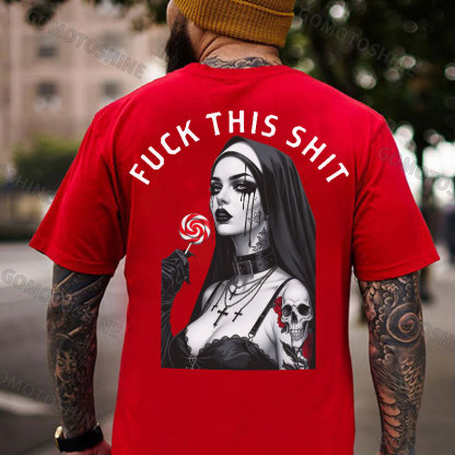 FUCK THIS SHIT Sexy Tattooed Nun Print Men's T-shirt Image - 6