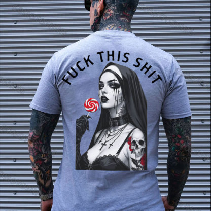 FUCK THIS SHIT Sexy Tattooed Nun Print Men's T-shirt Image - 3