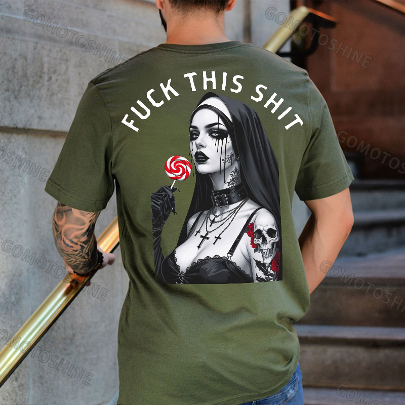 FUCK THIS SHIT Sexy Tattooed Nun Print Men's T-shirt Image - 5