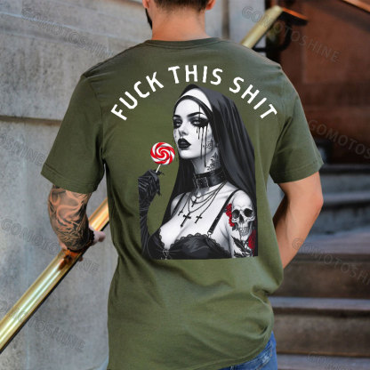 FUCK THIS SHIT Sexy Tattooed Nun Print Men's T-shirt Image - 5
