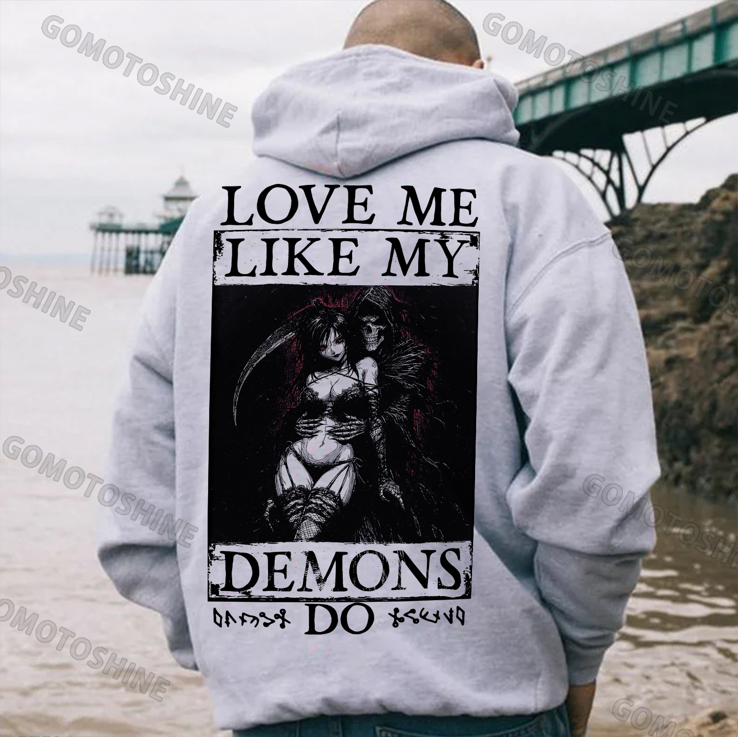 LOVE ME LIKE MY DEMONS DO Skeleton Reaper Evil Girl Print Men's Hoodie