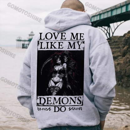 LOVE ME LIKE MY DEMONS DO Skeleton Reaper Evil Girl Print Men's Hoodie