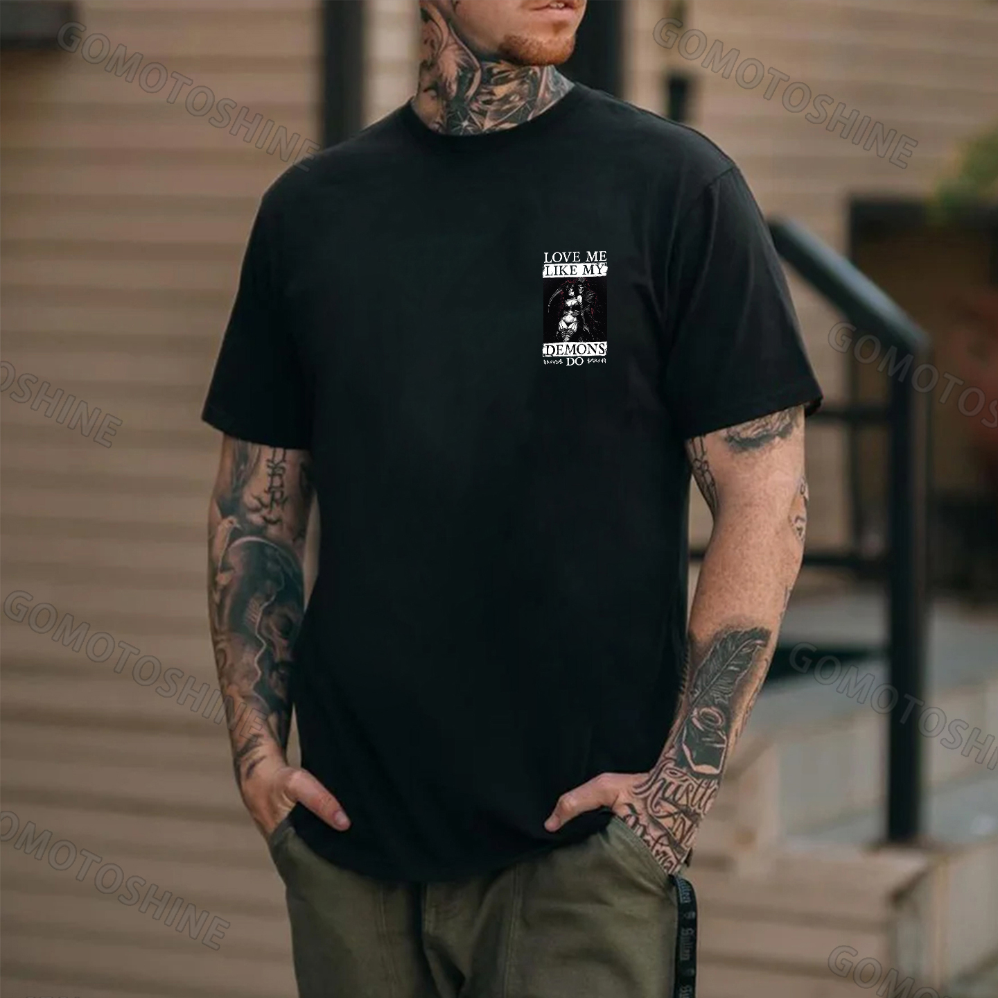 LOVE ME LIKE MY DEMONS DO Skeleton Reaper Evil Girl Print Men's T-shirt Image - 2