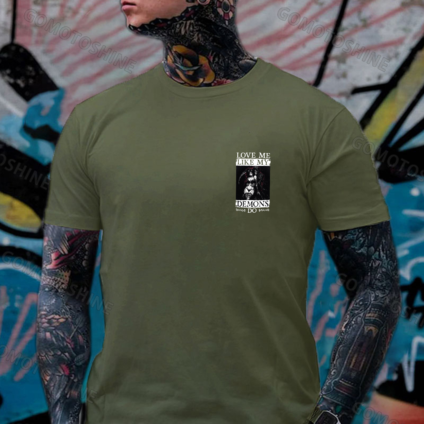 LOVE ME LIKE MY DEMONS DO Skeleton Reaper Evil Girl Print Men's T-shirt Image - 11