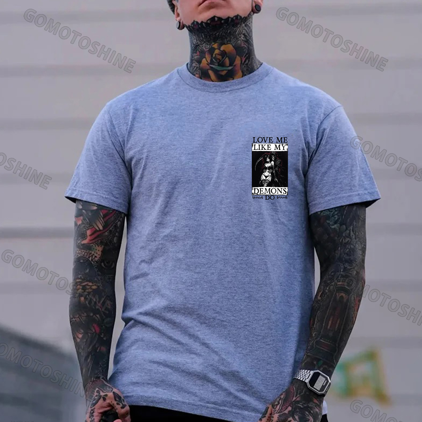 LOVE ME LIKE MY DEMONS DO Skeleton Reaper Evil Girl Print Men's T-shirt Image - 9