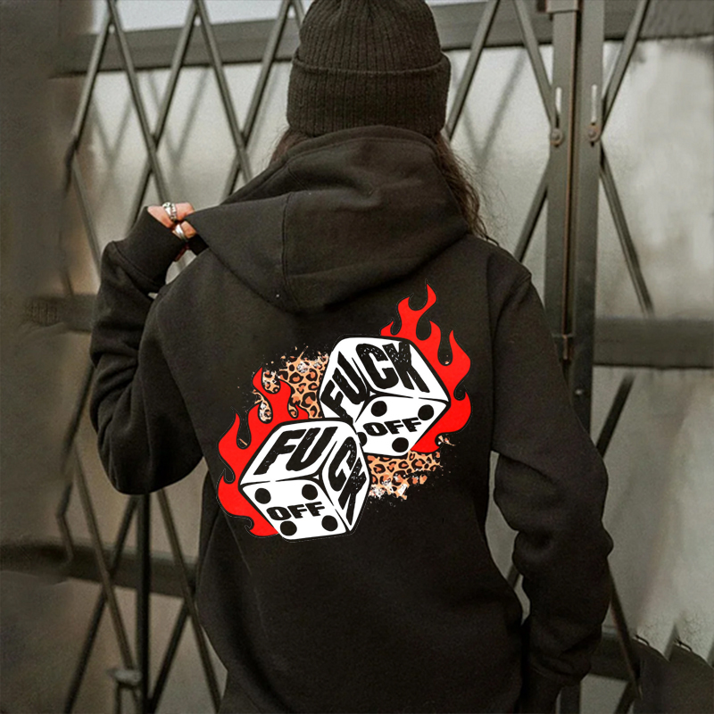 FUCK OFF Burning Dice Print Women's Hoodie Image - 2