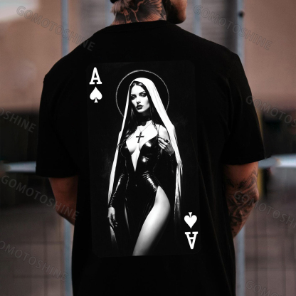 Poker Spades A Sexy Nun Print Men's T-shirt Image - 1