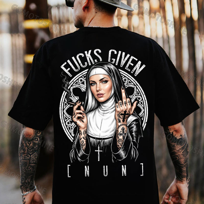 FUCKS GIVEN Smoking Gangster Nun Print Men's T-shirt Image - 1