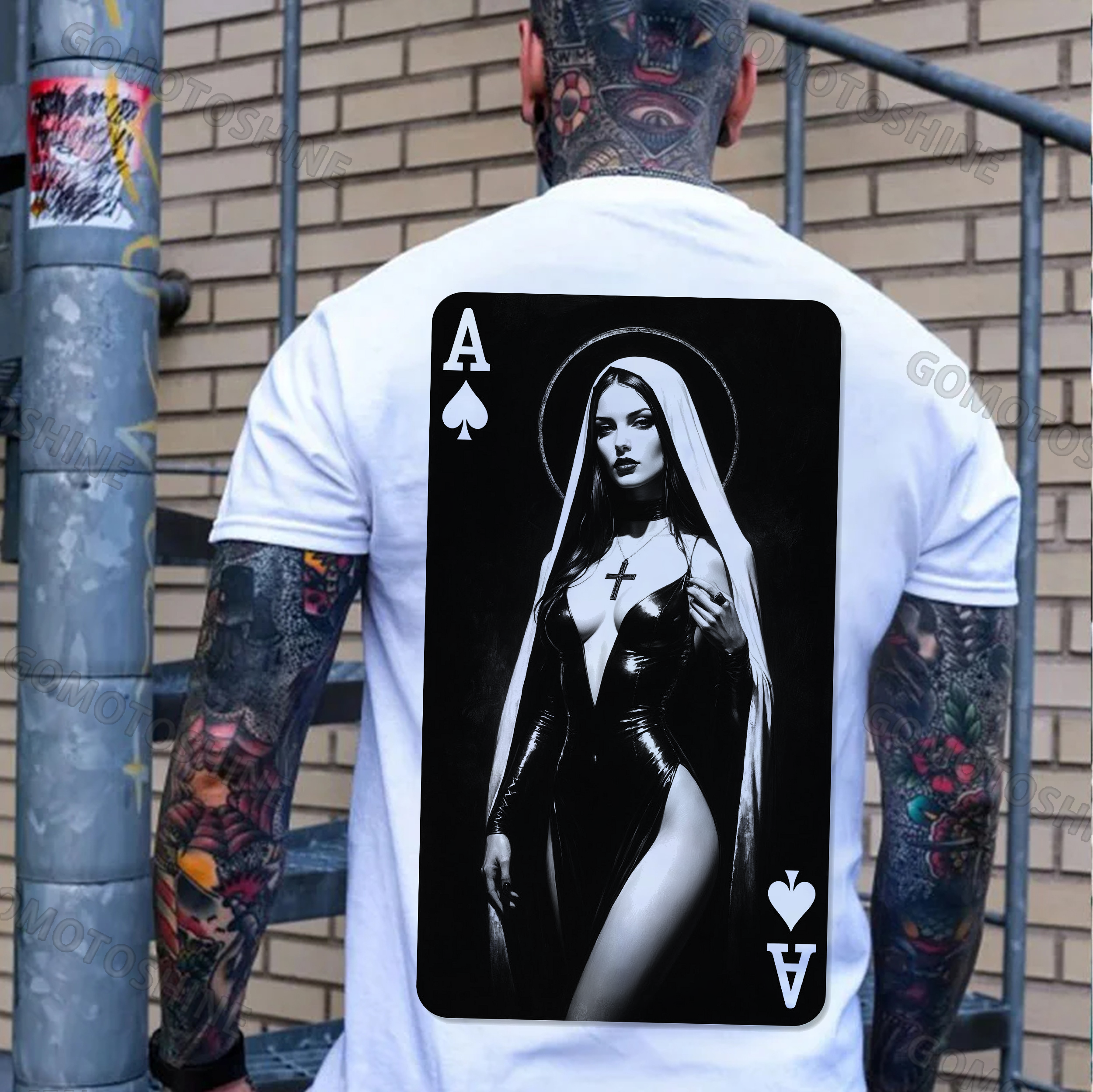 Poker Spades A Sexy Nun Print Men's T-shirt Image - 2