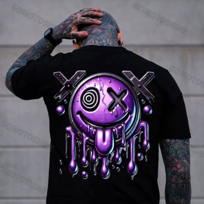 Purple Melting Evil Smile Emoji Print Men's T-shirt Image - 1