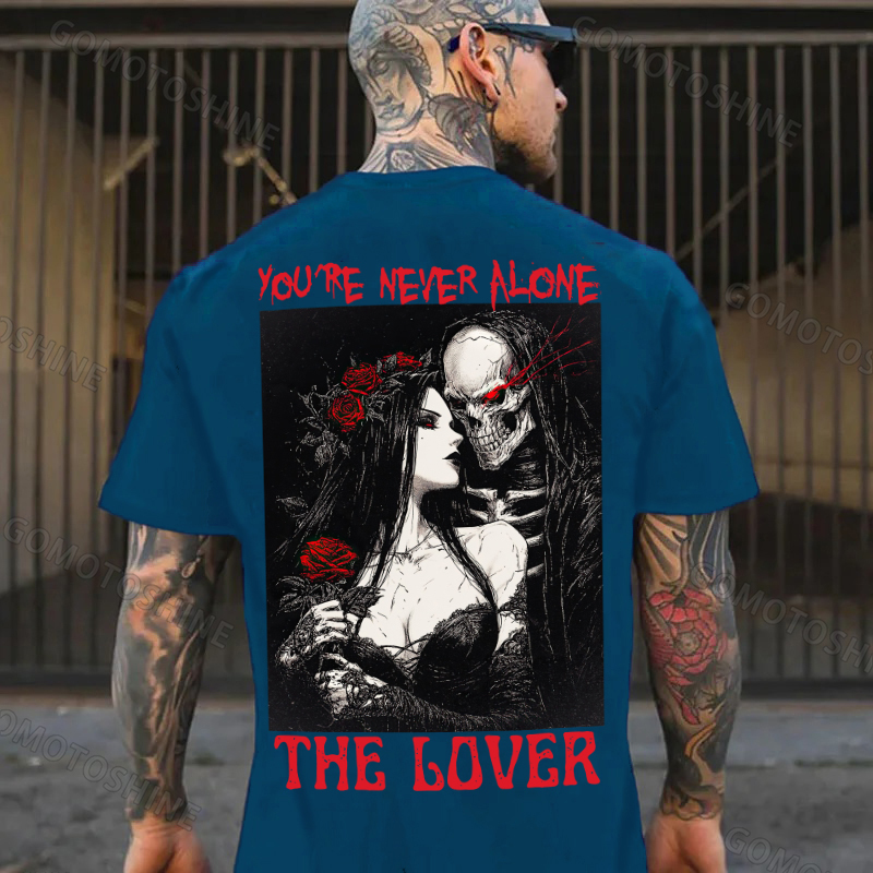 YOU'RE NEVER ALONE THE LOVER Skeleton And Sexy Woman Print Men's T-shirt Image - 4