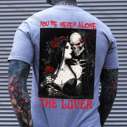YOU'RE NEVER ALONE THE LOVER Skeleton And Sexy Woman Print Men's T-shirt Image - 3