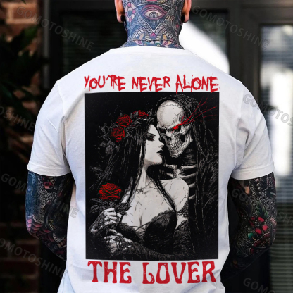 YOU'RE NEVER ALONE THE LOVER Skeleton And Sexy Woman Print Men's T-shirt Image - 2