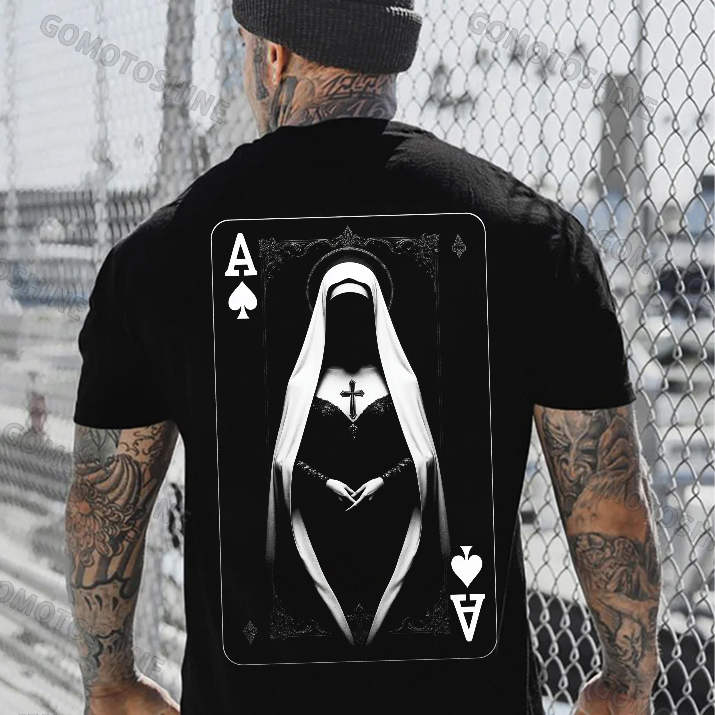 Poker Spades A Sexy Nun Print Men's T-shirt Image - 1