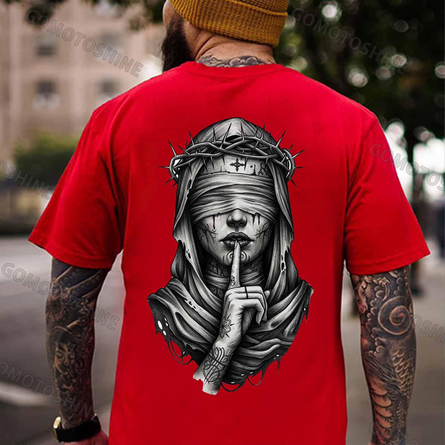 Blindfolded Thorn Nun Print Men's T-Shirt Image - 7