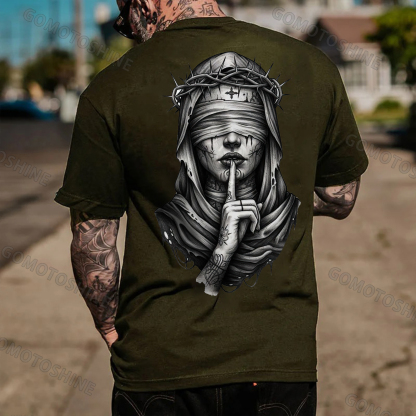 Blindfolded Thorn Nun Print Men's T-Shirt Image - 6