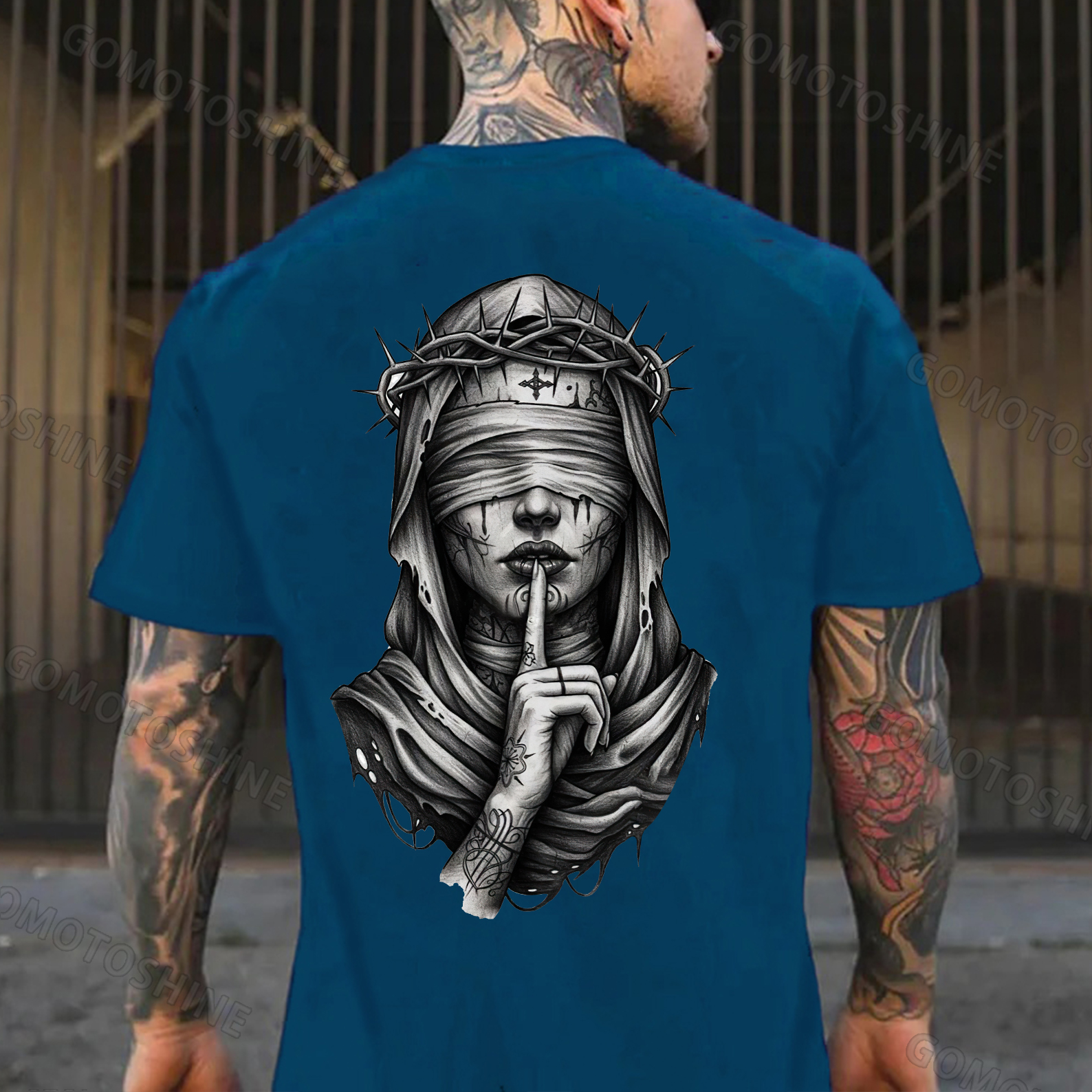 Blindfolded Thorn Nun Print Men's T-Shirt Image - 5
