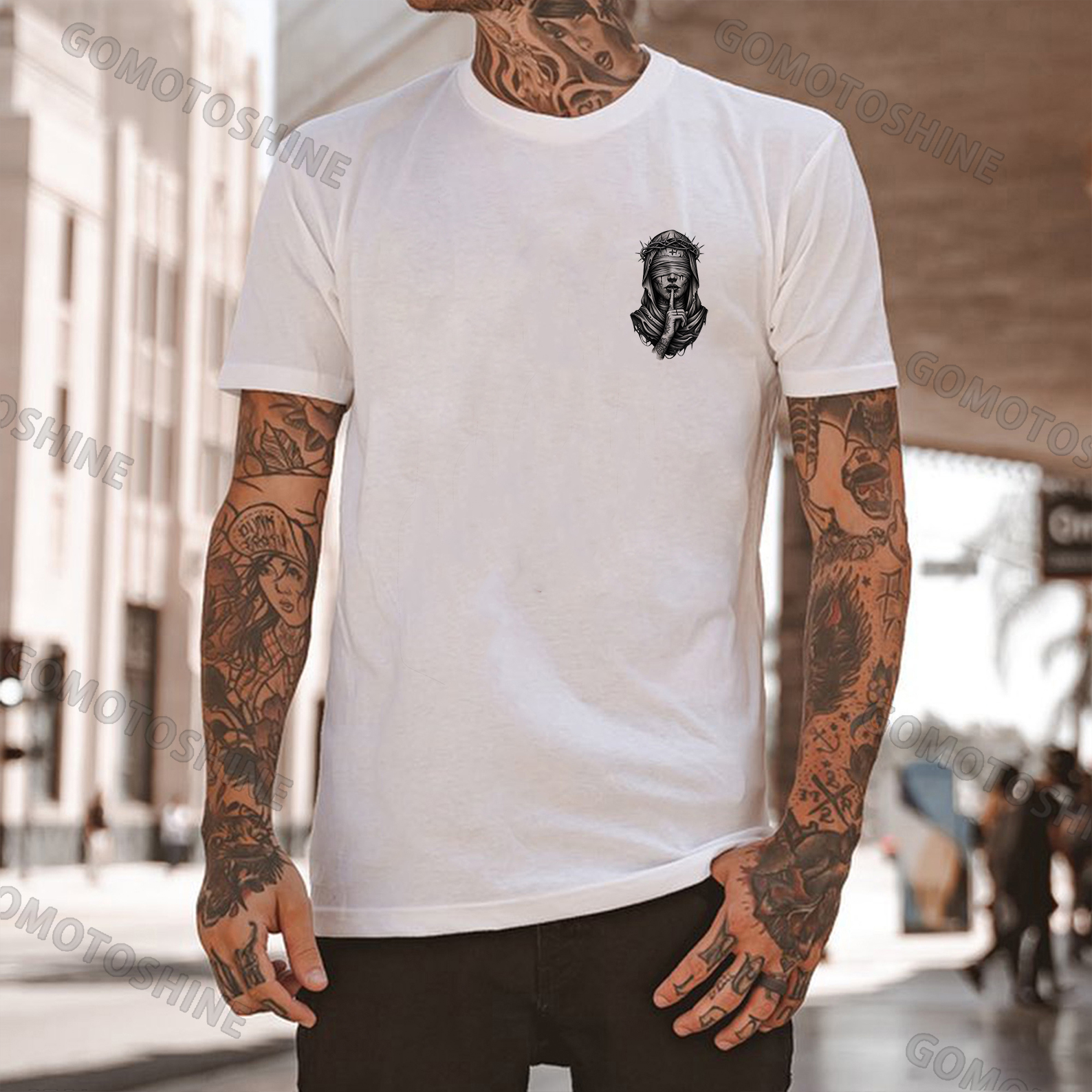 Blindfolded Thorn Nun Print Men's T-Shirt Image - 12