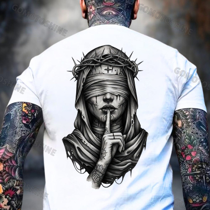 Blindfolded Thorn Nun Print Men's T-Shirt Image - 3