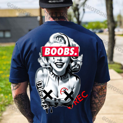 BOOBS CENSORED REC Sexy Blonde Lady Print Men's T-shirt Image - 4