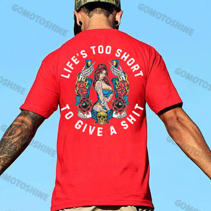 LIFE'S TOO SHORT TO GIVE A SHIT Tattooed Casino Lady Print Men's T-shirt Image - 6