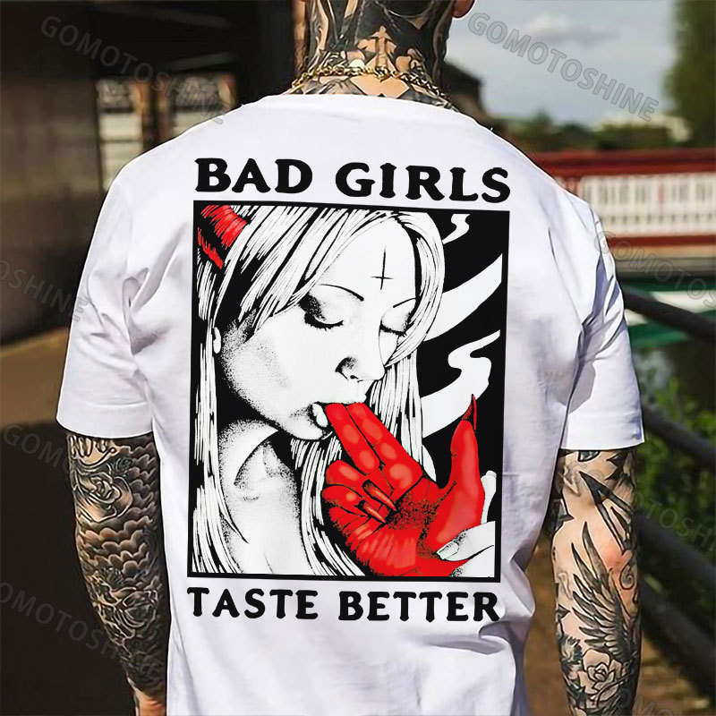 BAD GIRLS TASTE BETTER Suck Devil's Finger Print Men's T-shirt Image - 2