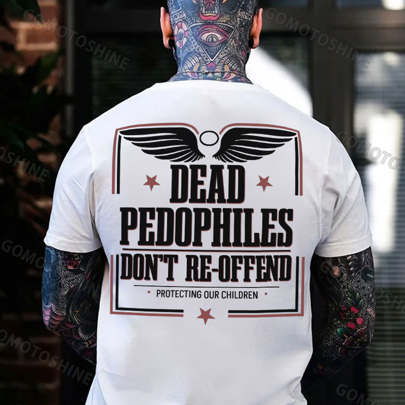 DEAD PEDOPHILES DON'T RE-OFFEND PROTECTING OUR CHILDREN Angel Wings Print Men's T-shirt Image - 2