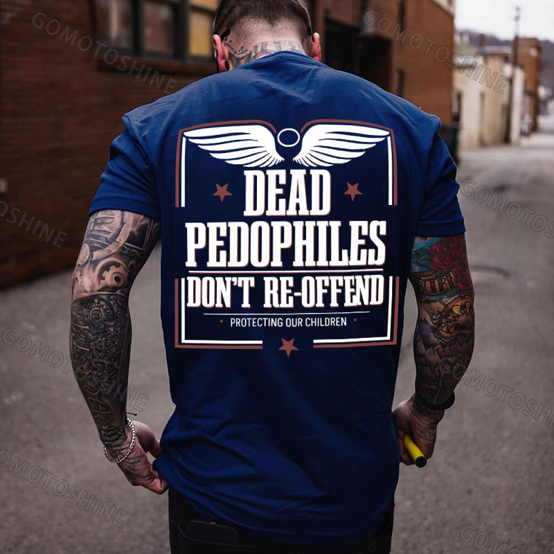 DEAD PEDOPHILES DON'T RE-OFFEND PROTECTING OUR CHILDREN Angel Wings Print Men's T-shirt Image - 4