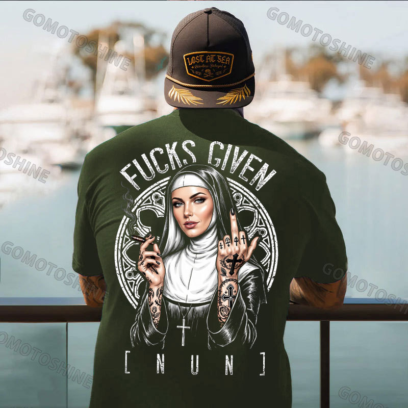 FUCKS GIVEN Smoking Gangster Nun Print Men's T-shirt Image - 5
