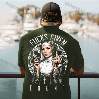 FUCKS GIVEN Smoking Gangster Nun Print Men's T-shirt Image - 5