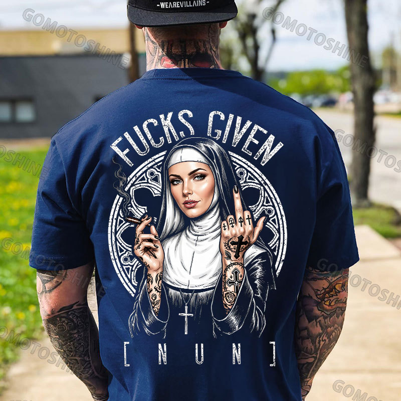 FUCKS GIVEN Smoking Gangster Nun Print Men's T-shirt Image - 4