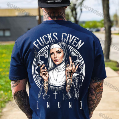 FUCKS GIVEN Smoking Gangster Nun Print Men's T-shirt Image - 4