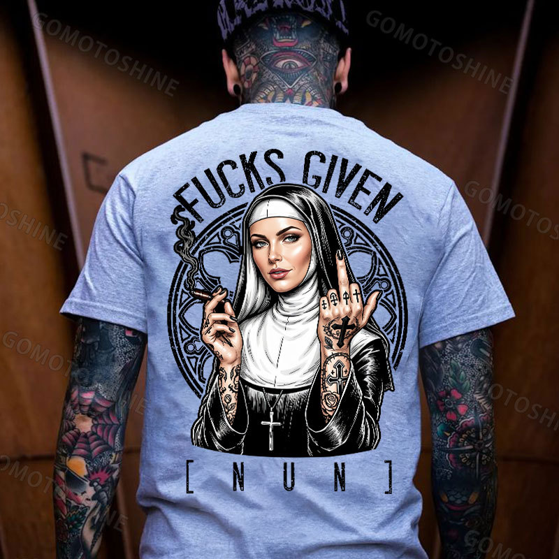 FUCKS GIVEN Smoking Gangster Nun Print Men's T-shirt Image - 3