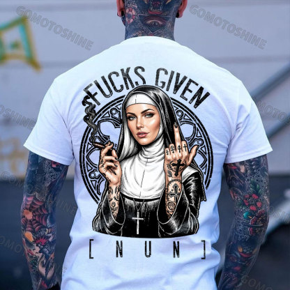 FUCKS GIVEN Smoking Gangster Nun Print Men's T-shirt Image - 2