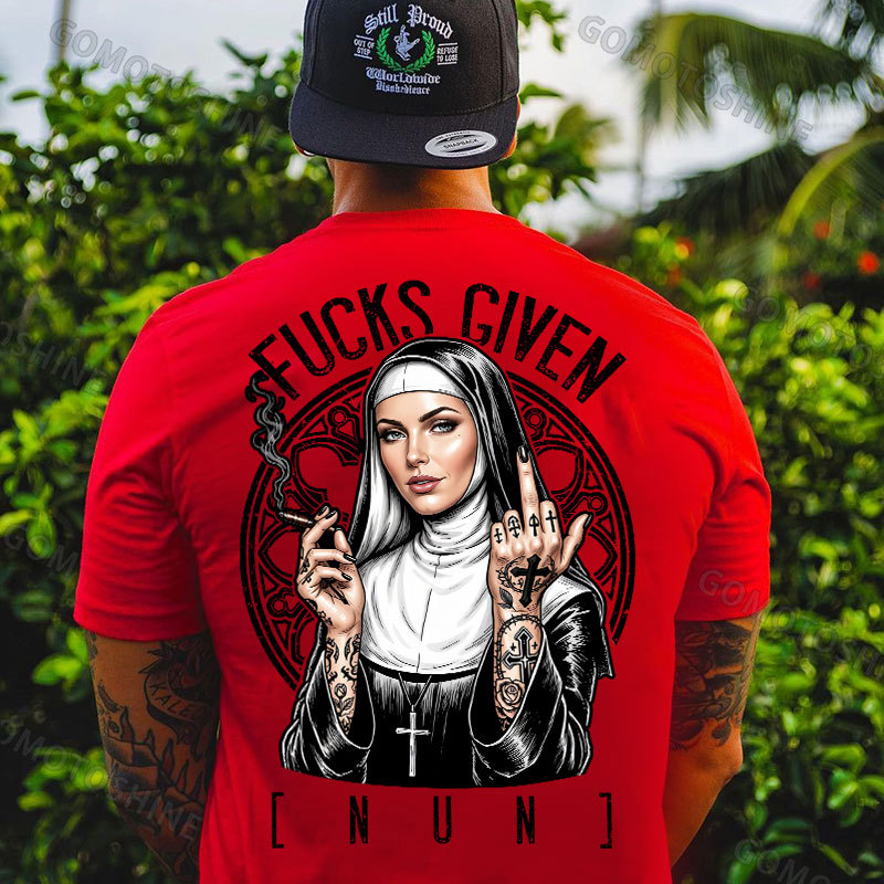 FUCKS GIVEN Smoking Gangster Nun Print Men's T-shirt Image - 6