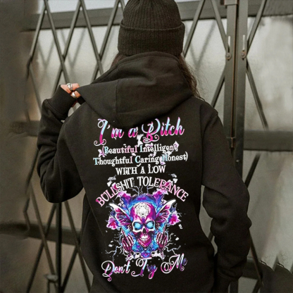 I'm a Bitch Don't Try Me Butterfly Skull Print Women's Hoodie
