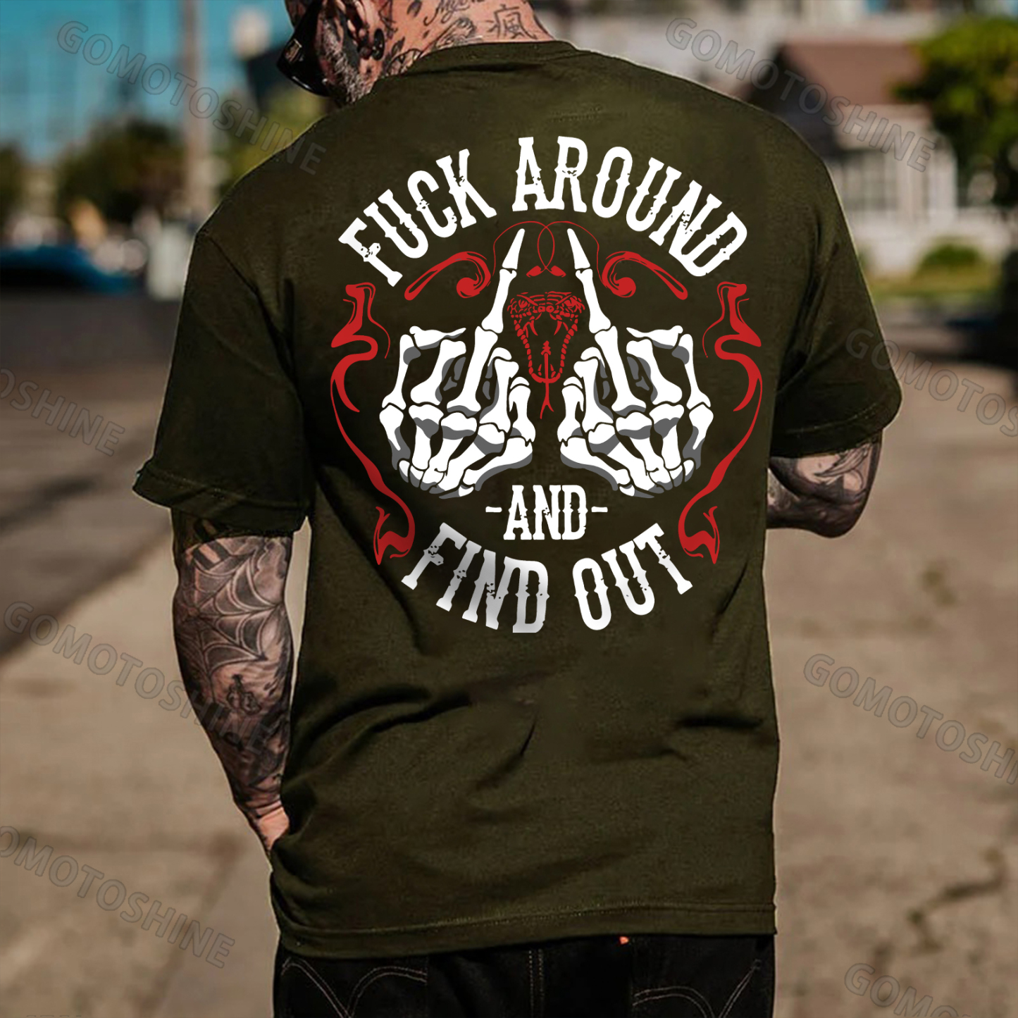 FUCK AROUND AND FIND OUT Defiant Bone Hand Print Men's T-shirt Image - 5