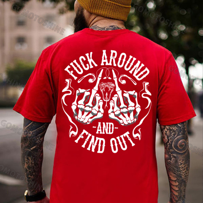 FUCK AROUND AND FIND OUT Defiant Bone Hand Print Men's T-shirt Image - 6