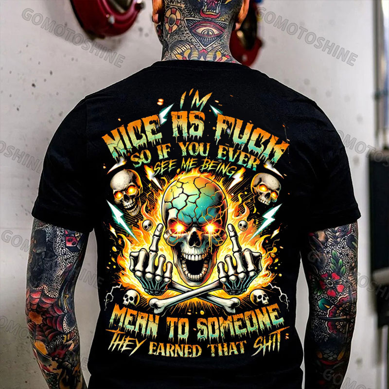I'M NICE AS FUCK Defiant Skeleton Print Men's T-shirt Image - 1