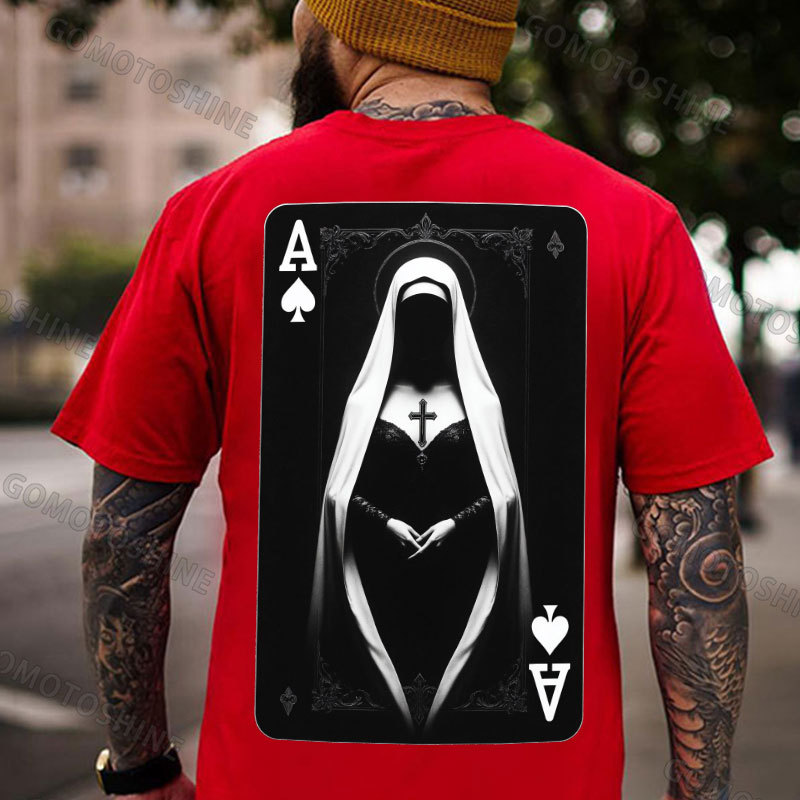 Poker Spades A Sexy Nun Print Men's T-shirt Image - 6