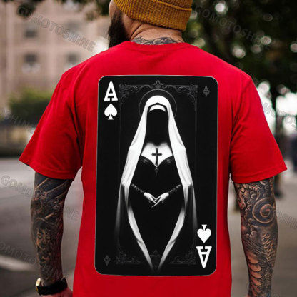Poker Spades A Sexy Nun Print Men's T-shirt Image - 6