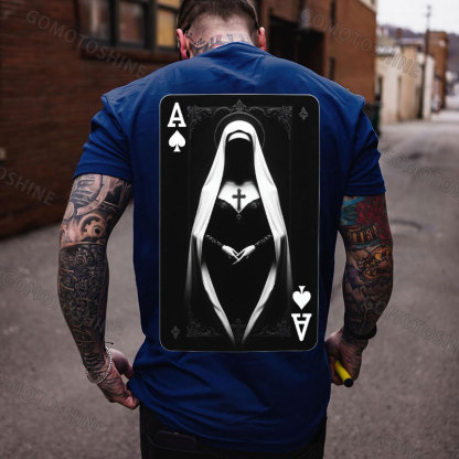 Poker Spades A Sexy Nun Print Men's T-shirt Image - 4