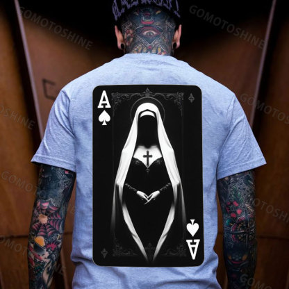 Poker Spades A Sexy Nun Print Men's T-shirt Image - 3