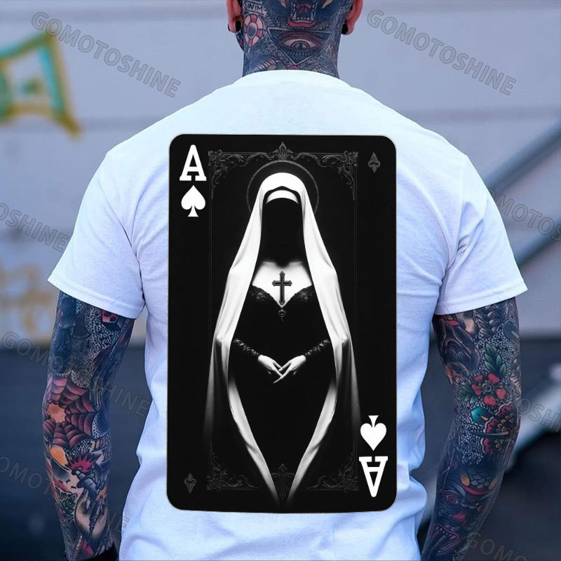 Poker Spades A Sexy Nun Print Men's T-shirt Image - 2