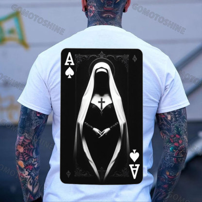 Poker Spades A Sexy Nun Print Men's T-shirt Image - 2