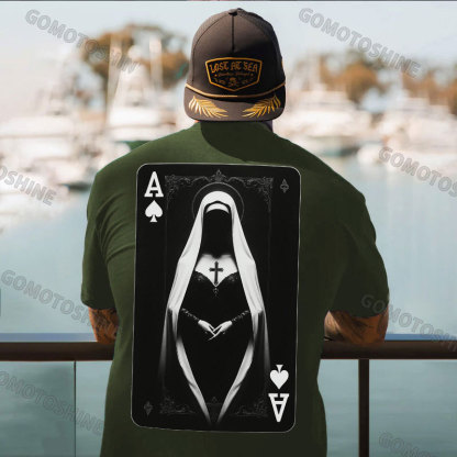 Poker Spades A Sexy Nun Print Men's T-shirt Image - 5