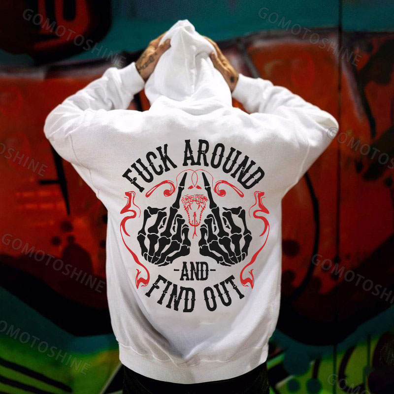 FUCK AROUND AND FIND OUT Defiant Bone Hand Print Men's Hoodie Image - 4